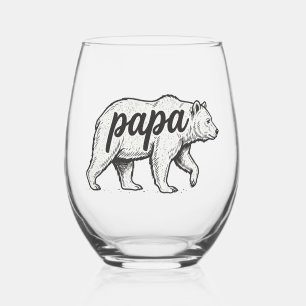 Papa Bear Vintage Engraving Vector Design_1 Stemless Wine Glass