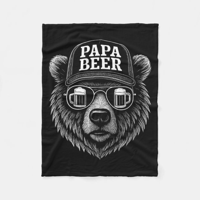 Papa Beer - Funny Dad Bear Drinking Humour Fleece Blanket (Front)