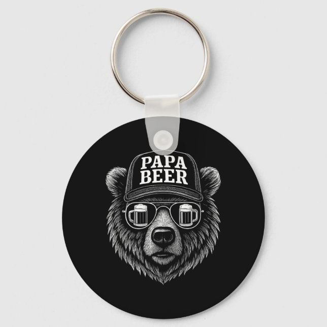 Papa Beer - Funny Dad Bear Drinking Humour Key Ring (Front)