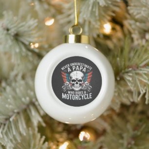 Papa Biker Who Rides A Motorcycle Ceramic Ball Christmas Ornament