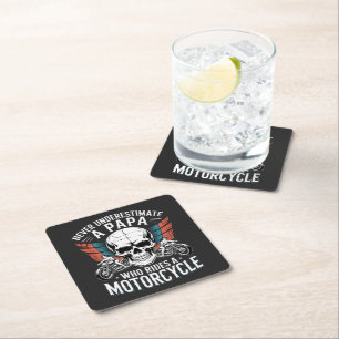 Papa Biker Who Rides A Motorcycle Square Paper Coaster