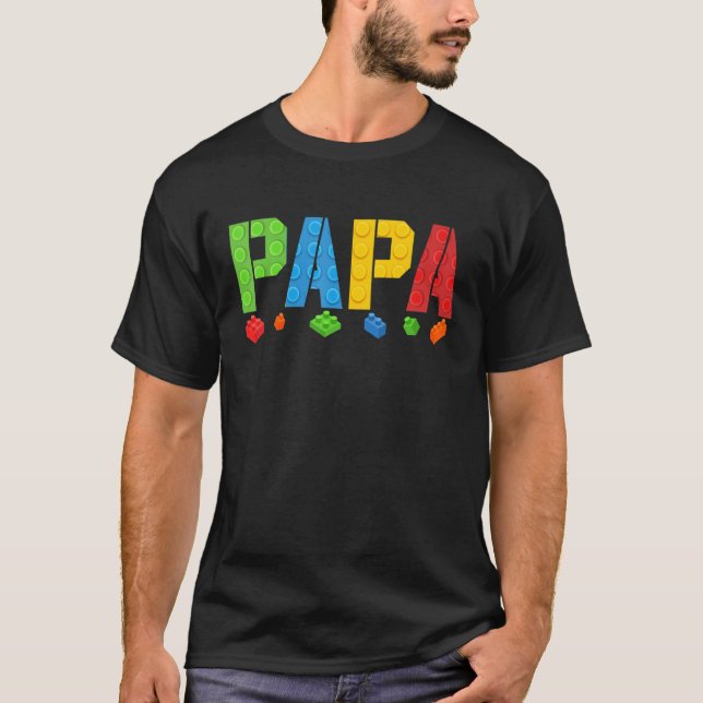 Papa   Blocks Master Builder Brick Builder Birthda T-Shirt (Front)