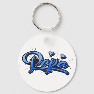 Papa blue Heart Graffiti Button Schlüsselanhänger Key Ring