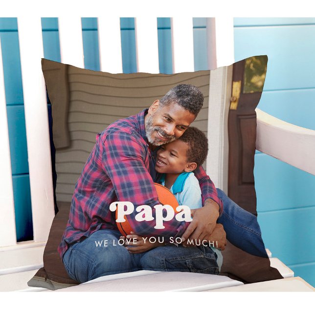 Papa | Boho Text Overlay with Two Photos Cushion (Creator Uploaded)