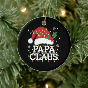 Papa Claus Christmas Lights Pajama Family Matching Ceramic Ornament