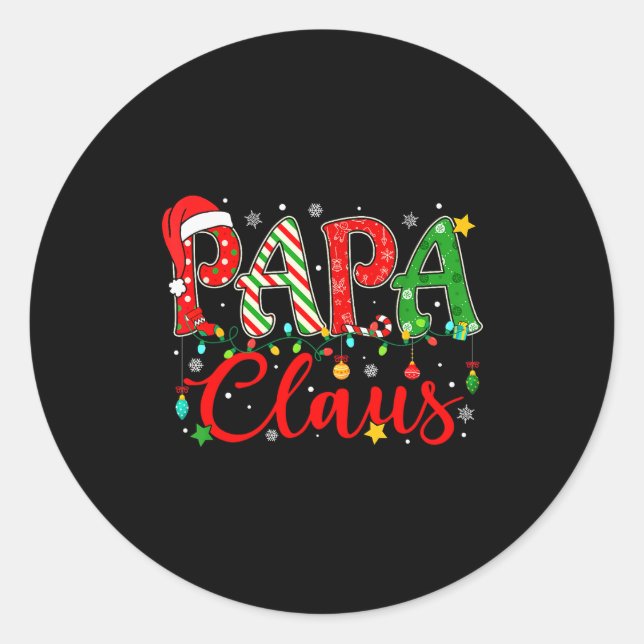 Papa Claus Christmas Lights Pajama Family Matching Classic Round Sticker (Front)