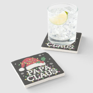 Papa Claus Christmas Lights Pajama Family Matching Stone Coaster