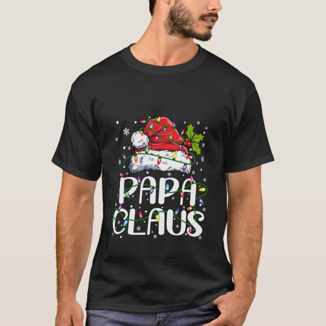 Papa Claus Christmas Lights Pajama Family Matching T-Shirt (Front)