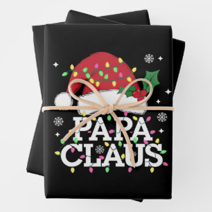 Papa Claus Christmas Lights Pajama Family Matching Wrapping Paper Sheet