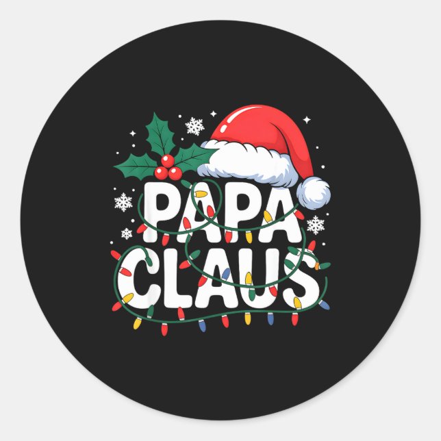 Papa Claus Christmas Lights Santa Family Matching  Classic Round Sticker (Front)
