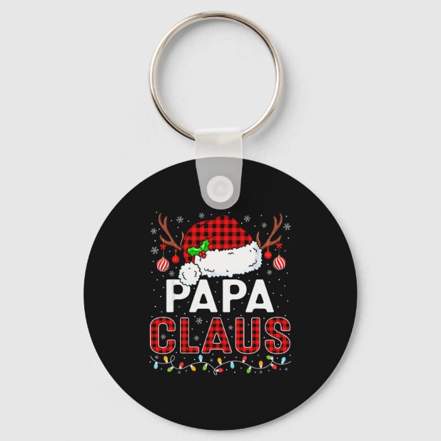Papa Claus Christmas Lights Santa Hat Pajama Famil Key Ring (Front)