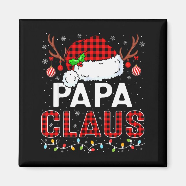 Papa Claus Christmas Lights Santa Hat Pajama Famil Magnet (Front)