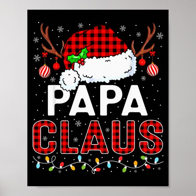 Papa Claus Christmas Lights Santa Hat Pajama Famil Poster (Front)