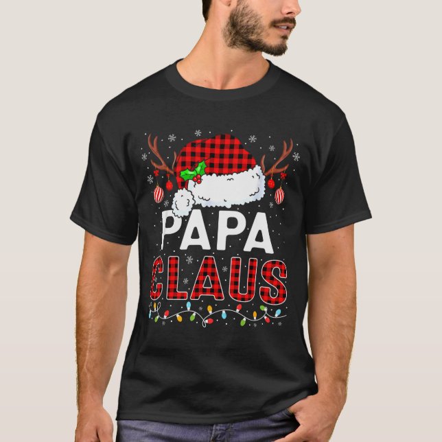Papa Claus Christmas Lights Santa Hat Pajama Famil T-Shirt (Front)