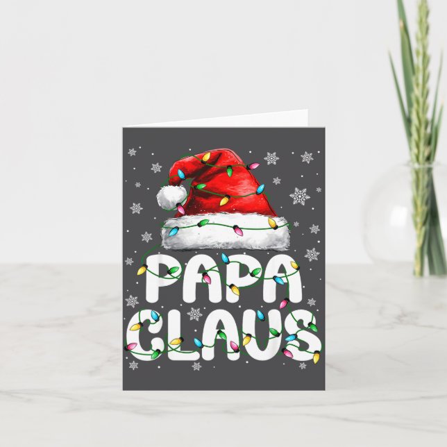 Papa Claus Santa Hat Christmas Lights Pajama Famil Card (Front)