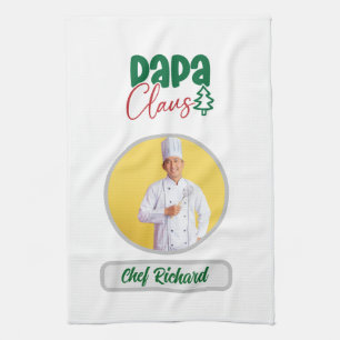 Papa Clause Chef Personalised Photo and Name Gift Tea Towel