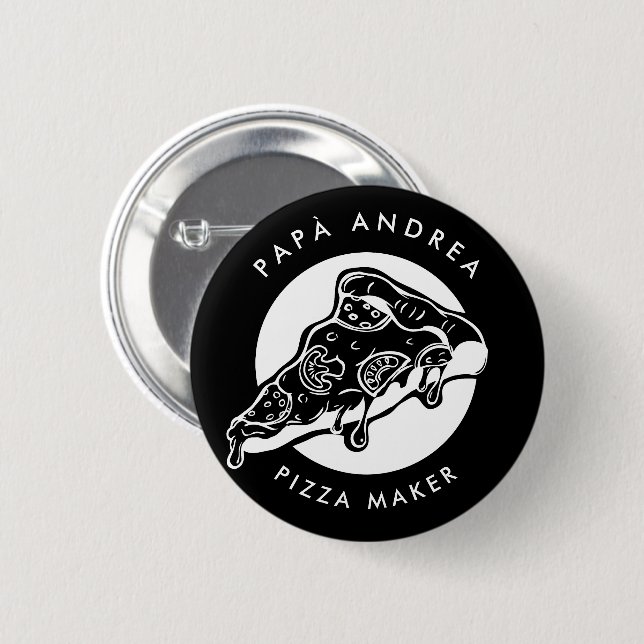 PAPÀ Custom Name Pizza Maker Father 6 Cm Round Badge (Front & Back)
