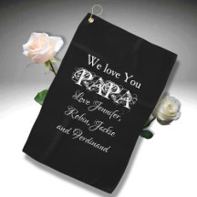 Papa Dad Modern Custom Kids Names Cute Golf Towel