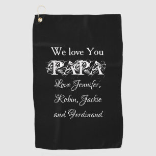 Papa Dad Modern Custom Kids Names Cute Golf Towel
