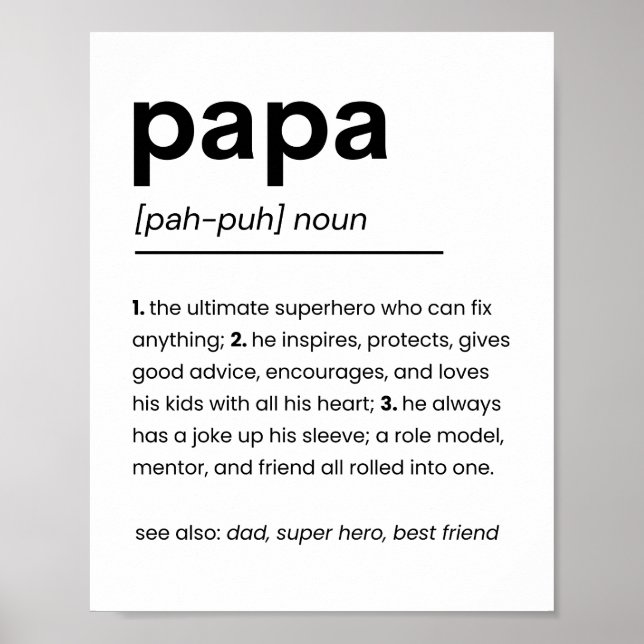 Papa Definition Poster, Gift for Dad, Father's Day Poster (Front)