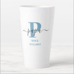 Papa Elegant Script Monogram Blue White Latte Mug<br><div class="desc">Latte mug for a new papa or long established one! which you can personalise with the date they became a grandfather. This trendy minimalist design has a modern colour palette of blue, black and white. It has a Papa monogram, with the initial letter P and the name papa, lettered in...</div>