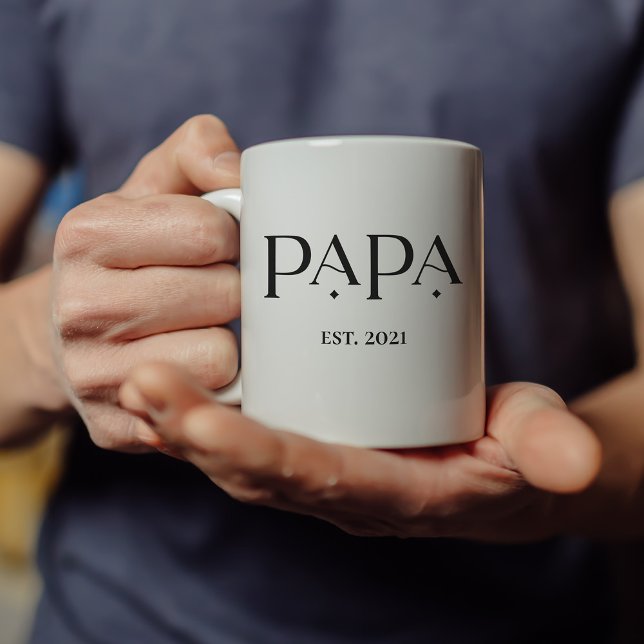 Papa Est. Date with Children's Names | Modern Text Coffee Mug (Creator Uploaded)