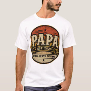 Papa Established 2026 Retro Sunset First Time Dad  T-Shirt