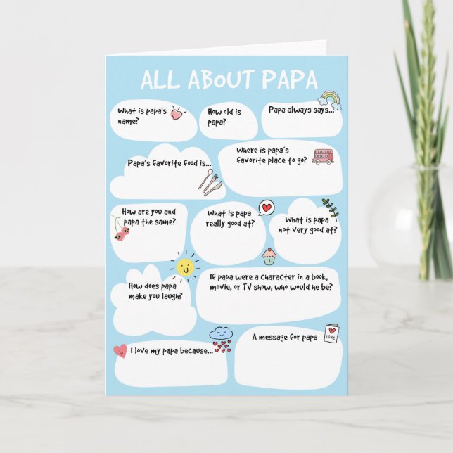 PAPA Father's Day Questionnaire Card, Fill In The  Card (Front)