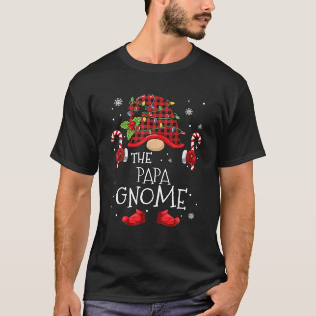 Papa Gnome Buffalo Plaid Matching Family Christmas T-Shirt (Front)
