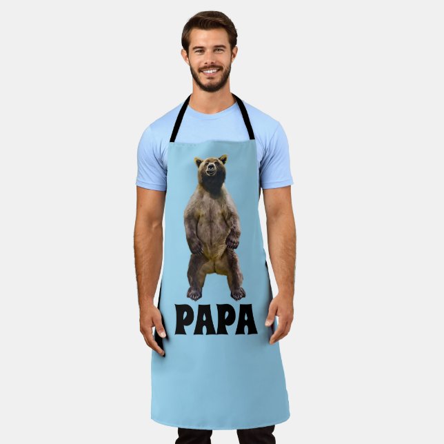 PAPA GRIZZLY BEAR DAD FUNNY GRILLOUT APRON (Worn)
