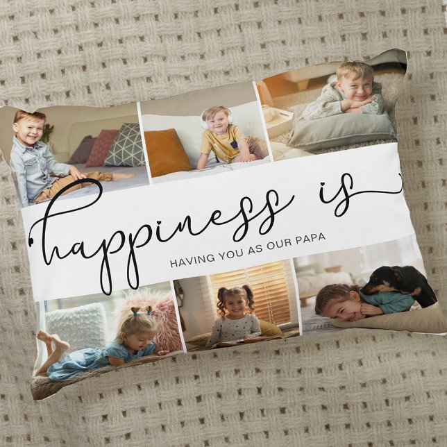 Papa Happiness is 6 Photo Collage Decorative Cushion (Creator Uploaded)
