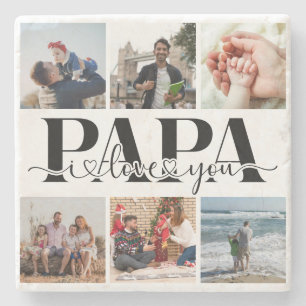 Papa I Love You Custom Photo Collage Stone Coaster