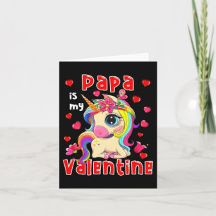 Papa Is Valentine Cute Floral Unicorn Matching Card