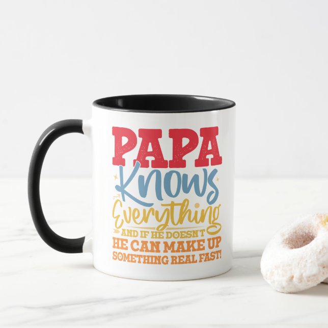 PAPA Know Everything Fathers Day Cool Father Funny Mug (With Donut)