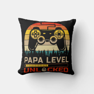 Papa Level Unlocked Retro Vintage Gamer Video Game Cushion