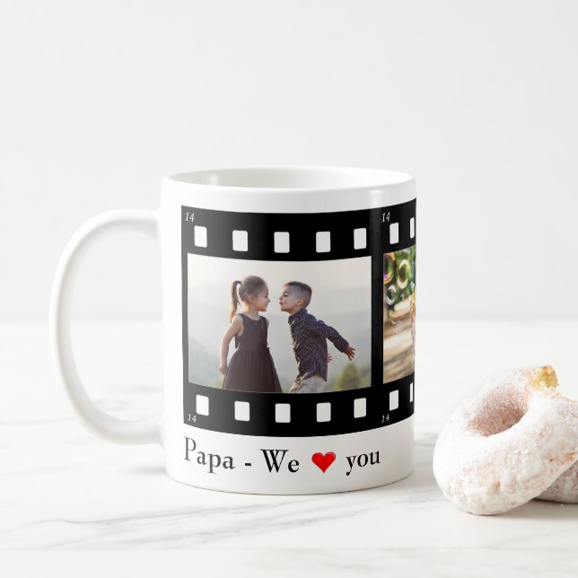 Papa Love You Photo Film Strip Collage Template Coffee Mug (With Donut)