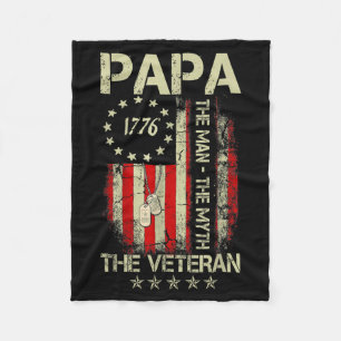 Papa Man Myth The Veteran - Fathers Day Flag Fleece Blanket
