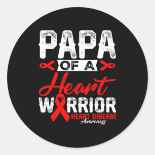 Papa Of A Heart Warrior Heart Disease Red Ribbon M Classic Round Sticker