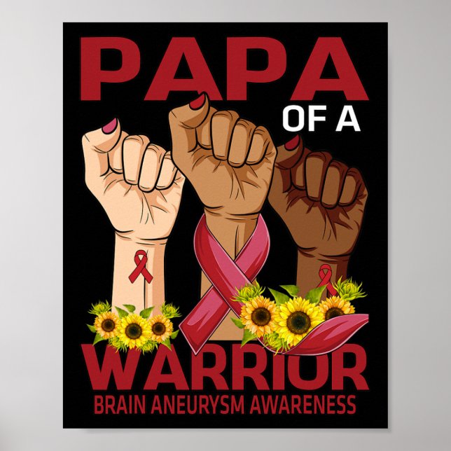 Papa Of A Warrior Brain Aneurysm Awareness Sunflow Poster (Front)