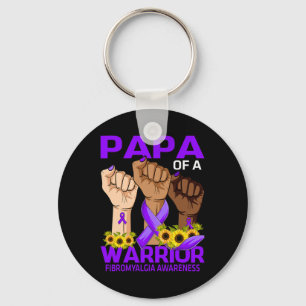 Papa Of A Warrior Fibromyalgia Awareness Sunflower Key Ring