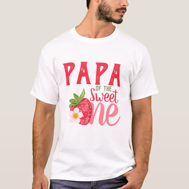 Papa Of Sweet One Strawberry 1st birthday Party T-Shirt (Front)