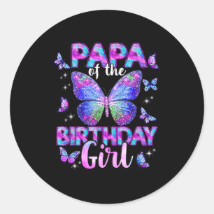 Papa of the birthday girl butterfly family classic round sticker