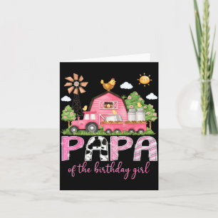Papa of the birthday girl pink cow farm truck card