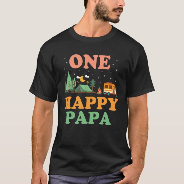 Papa of The Happy Camper  One Happy Papa Camping T-Shirt (Front)