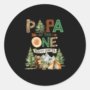 Papa of the one happy camper 1st birthday camping  classic round sticker