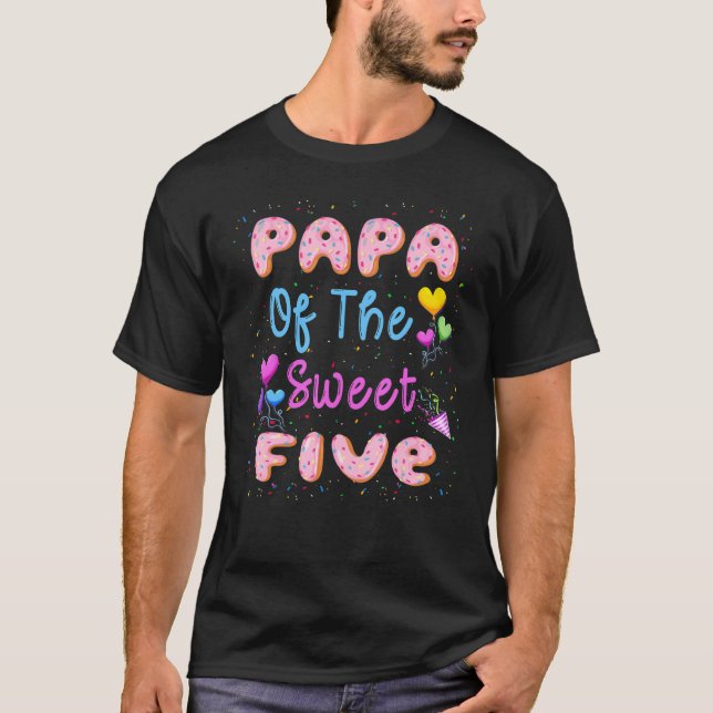 Papa Of The Sweet Five 5th Doughnut Birthday Party T-Shirt (Front)