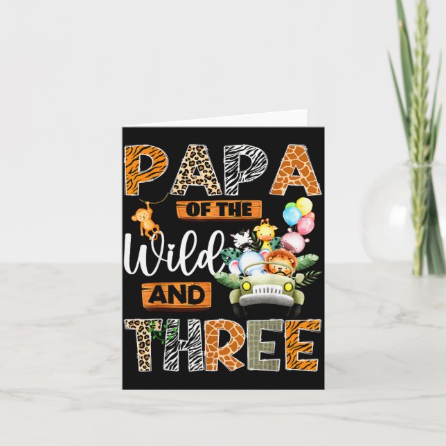 Papa Of The Wild And Three 3rd Birthday Boy Safari Card (Front)