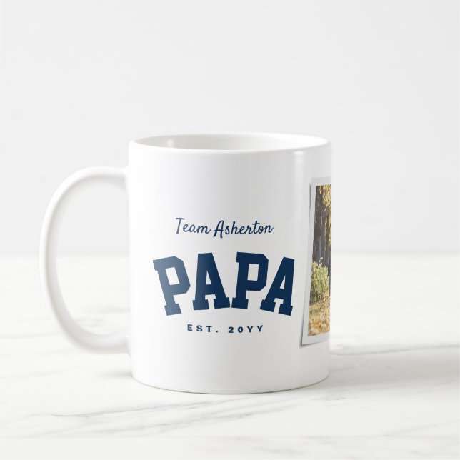 Papa one photo sporty navy blue Father's Day Coffee Mug (Left)