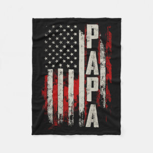 PAPA Patriotic Grandpa American Flag Fathers Day Fleece Blanket