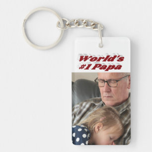 Papa photo with burgundy text    key ring